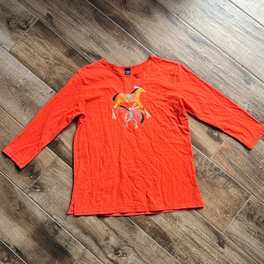 Sabaku Artwear‎ Spirited Horses 3/4 Sleeve Tee, Orange, S